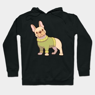 Cream frenchie in a green sweater Hoodie